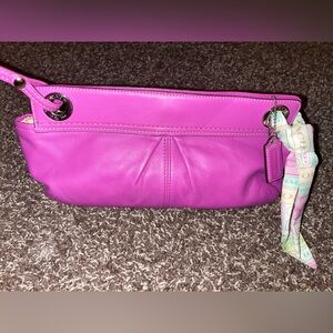 Coach Pink Leather Wristlet Bag W/A Coach Scarf
